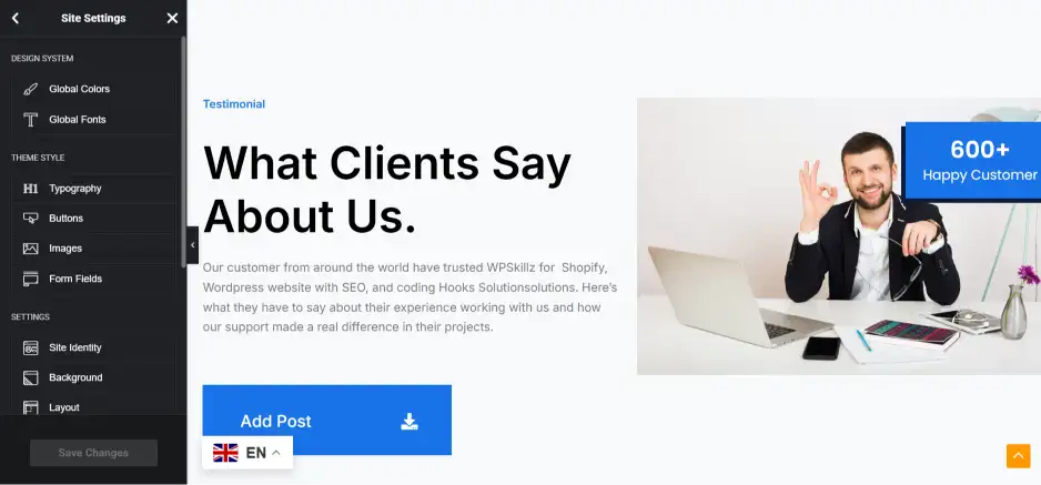 elementor site settings