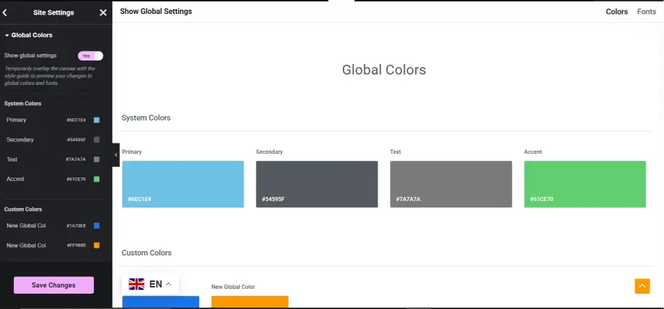 elementor global colors