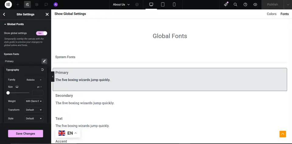 elementor global fonts