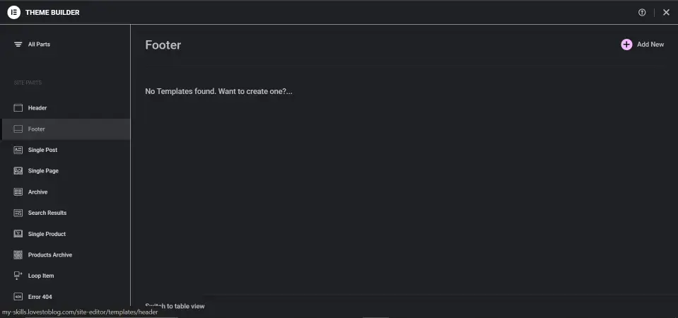 footer template elementor