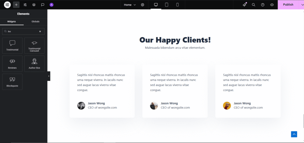 elementor testimonial carousel settings explained
