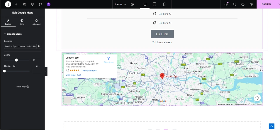 responsive google map widget