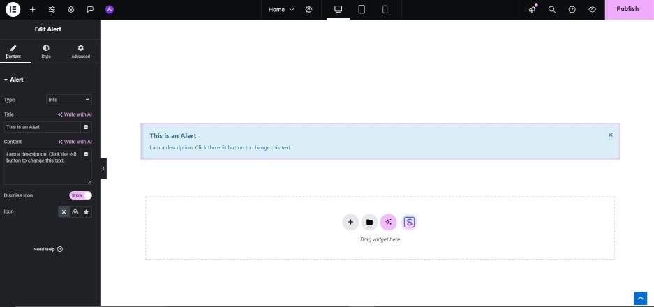 custom alert messages elementor