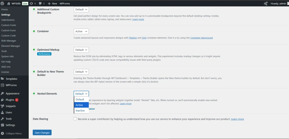 nested elements elementor pro