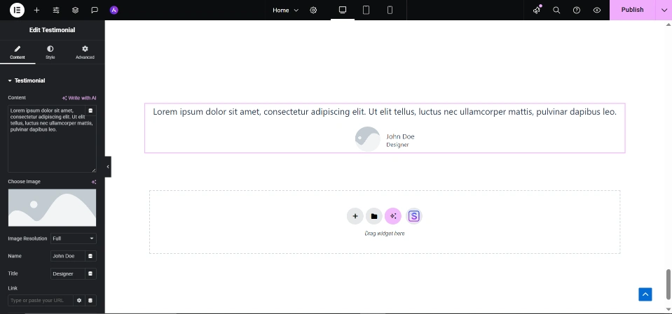 testimonial widget Elementor