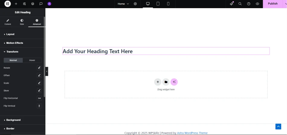 transform css in elementor