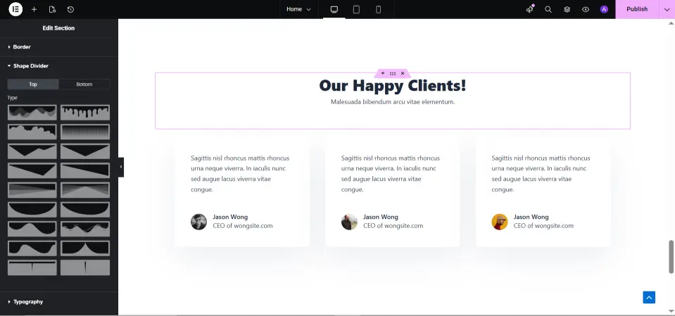 How to use Shape Divider in Elementor
