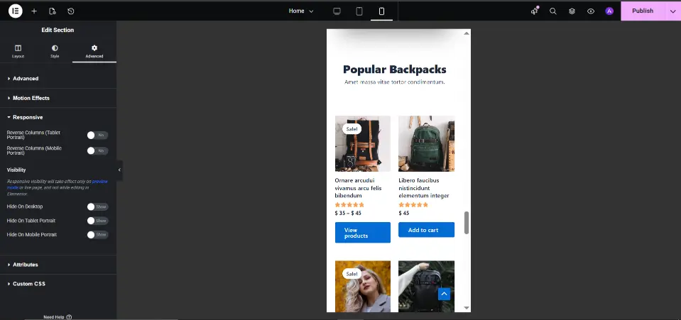 Elementor Mobile View
