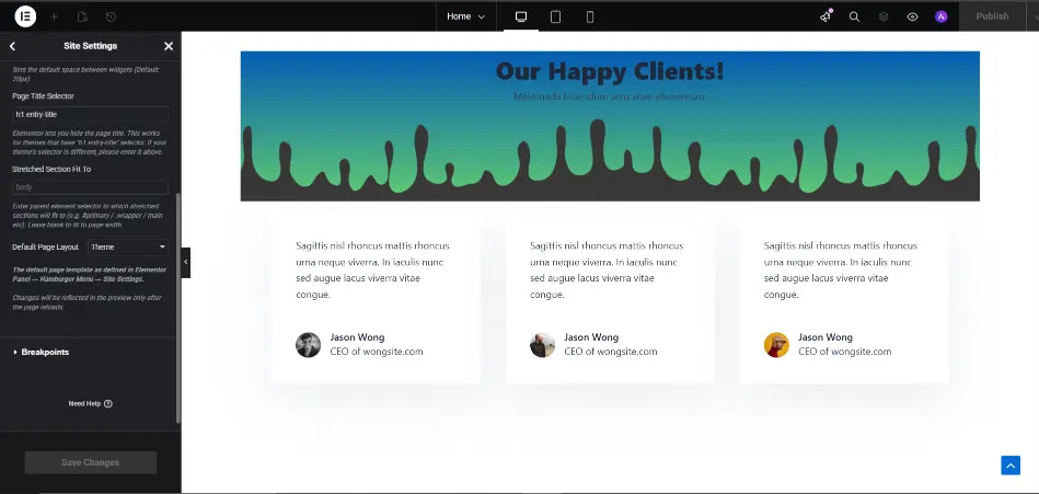 customize breakpoints elementor