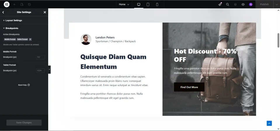 elementor breakpoints