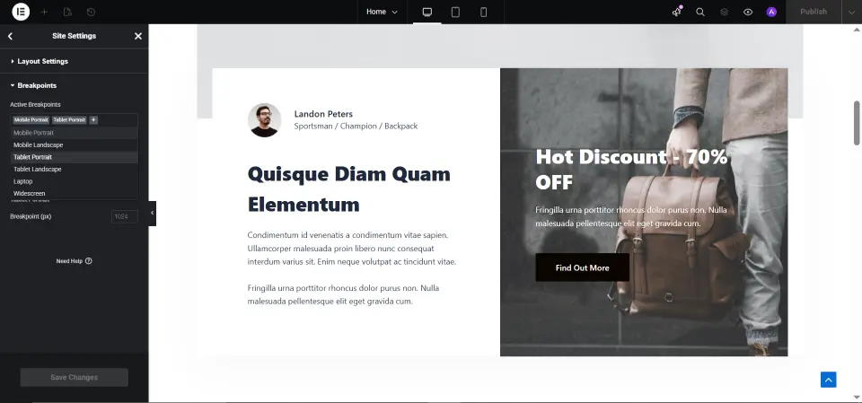 mobile breakpoint elementor
